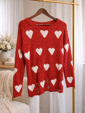 Red Heart Pattern Knit Sweater